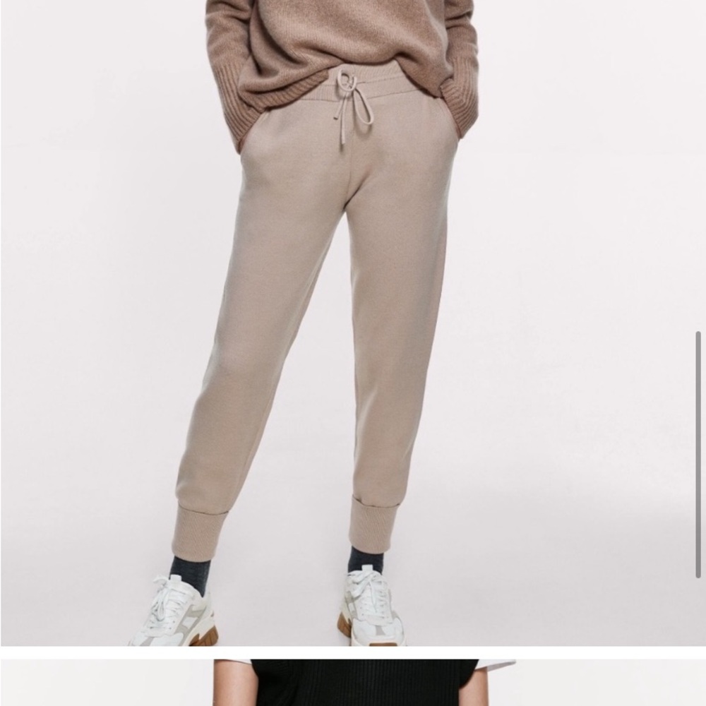 ZARA Nude Cream Knit Joggers Pants sz Large